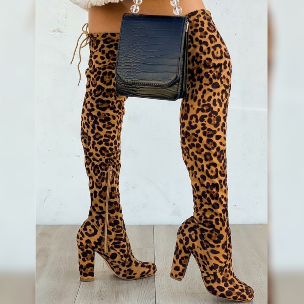 Isabella Leopard Print Thigh High Boots